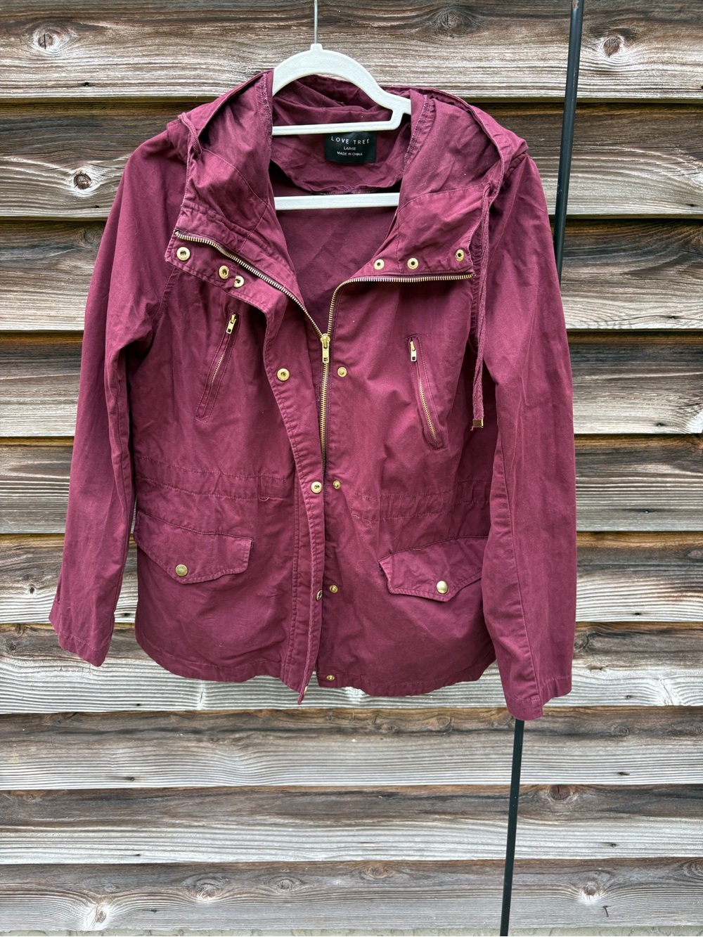 Love Tree Maroon Hooded Utility Jacket